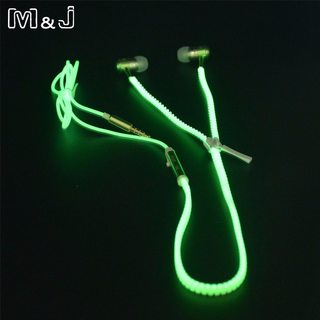 M&j av hög kvalitet med full glödande hörlurar lysande ljus metall blixtlås hörlurar lyser i mörkret för iphone samsung mp3-med mic