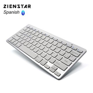 Zienstar spanske sprog ultra slanke trådløse tastatur, bluetooth 3.0 til ipad/iphone/macbook/pc/android tablet