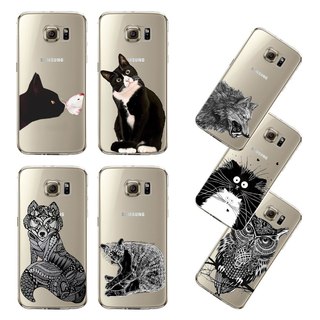 Ultra tynn gjennomsiktig myk sort hvit katt eagle owl mobiltelefon back cover for samsung galaxy s5 s6 s6edge s7 s7edge tilbake tilfelle