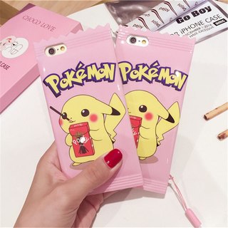 Rosa søt pokemon pika tilfeller dekke for telefonen shell 6 6 s 7 8 pluss kjeks godteri sjokolade pikachu type digital tpu veske